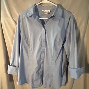 Dressbarn  Perwinkle Button Down Shirt with 3/4 Cuff Sleeves.